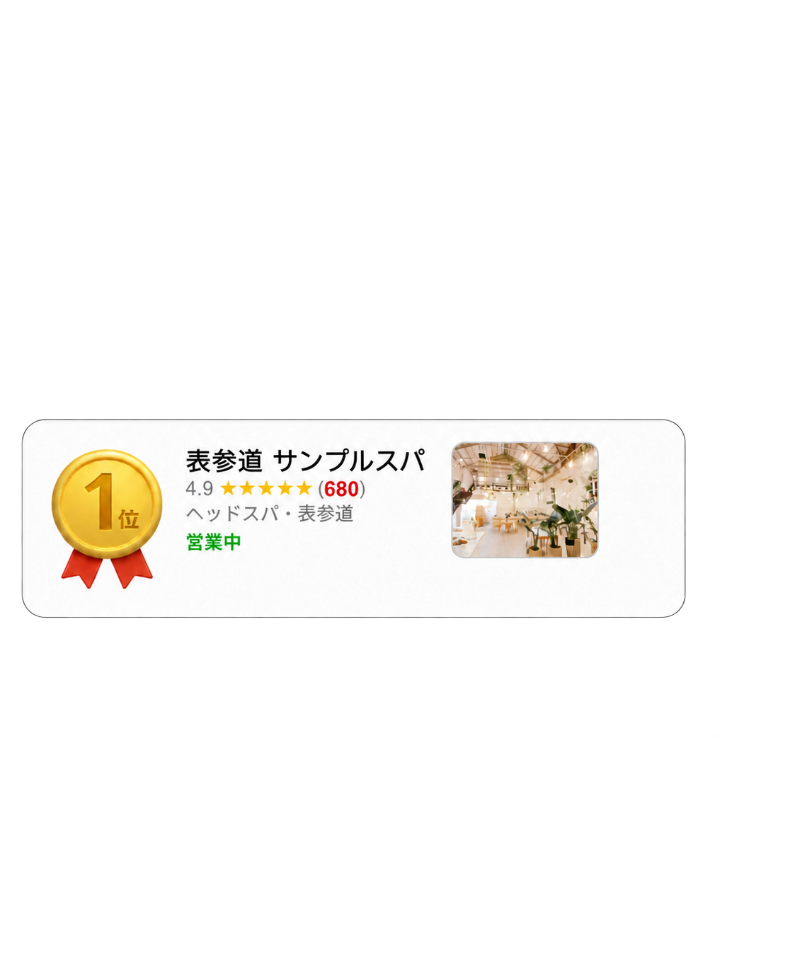 表参道 サンプルスパを金色の1位メダルで示した架空の例